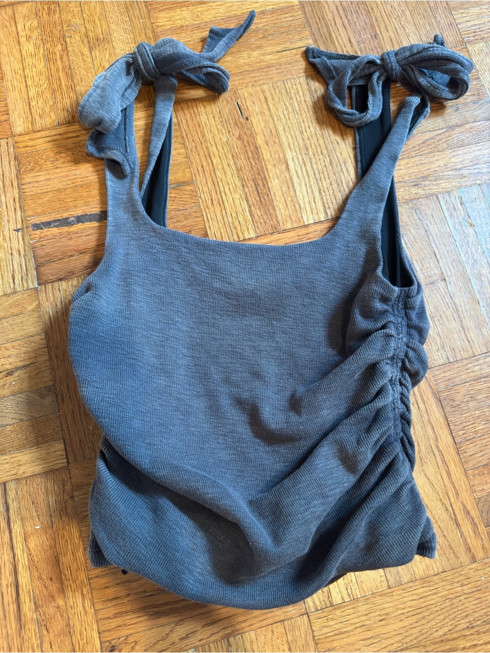 Free People - Tie-Shoulder Gray Ruched Women’s Tank
